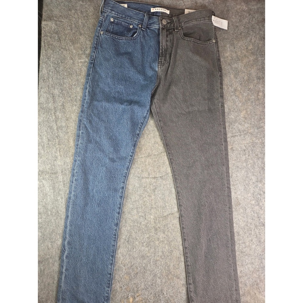 NWT Pacsun Mens Jeans Blue Black Colorblock Denim Slim Taper 30x32